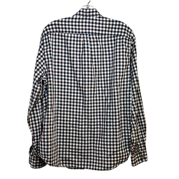 J. Crew Work Shirt Button Down Shirt Men's LG Cotton Navy Wine Gingham Check - Picture 2 of 3